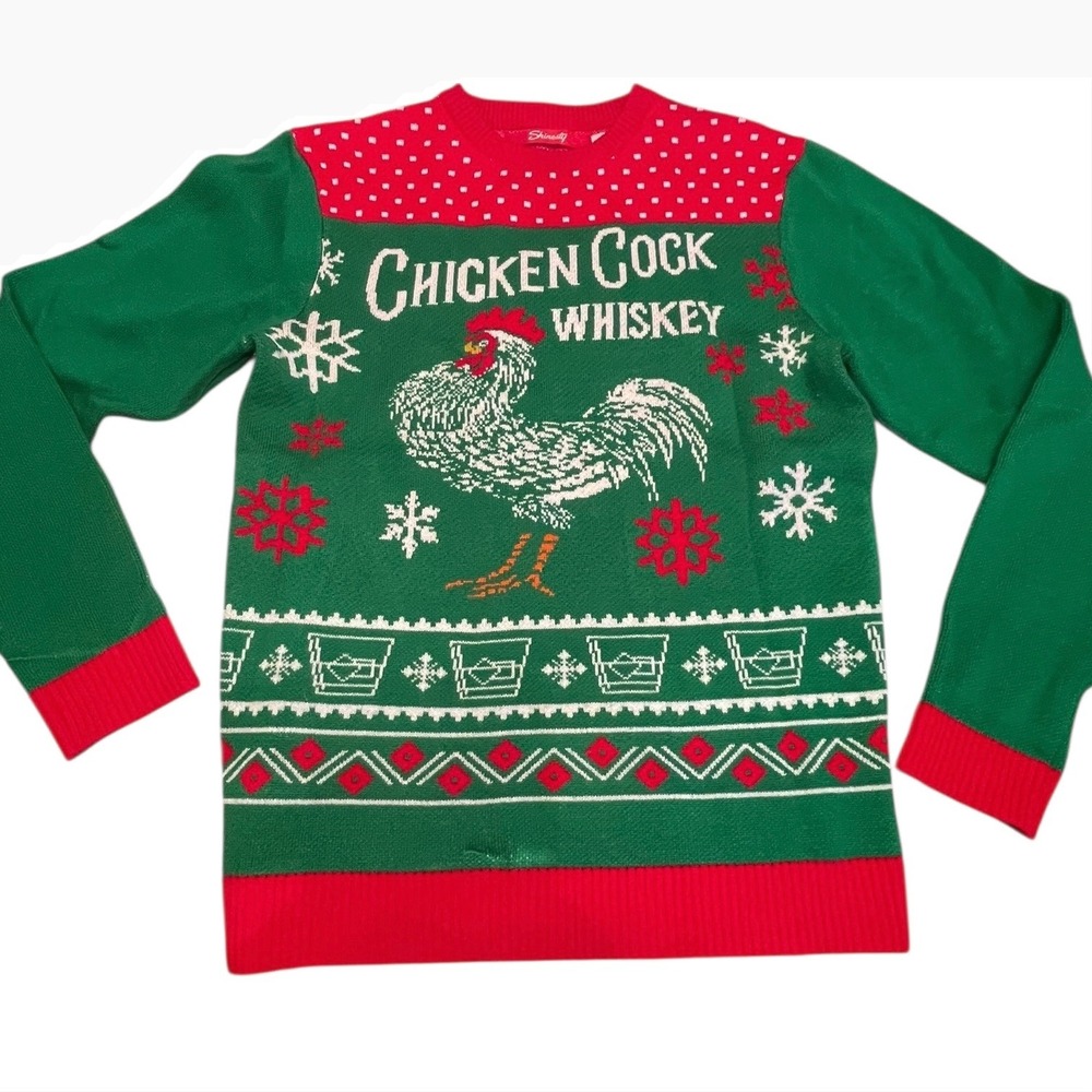 Shinesty Mens Ugly Christmas Sweater Size Small Chicken Whiskey Funny‎ Holidays